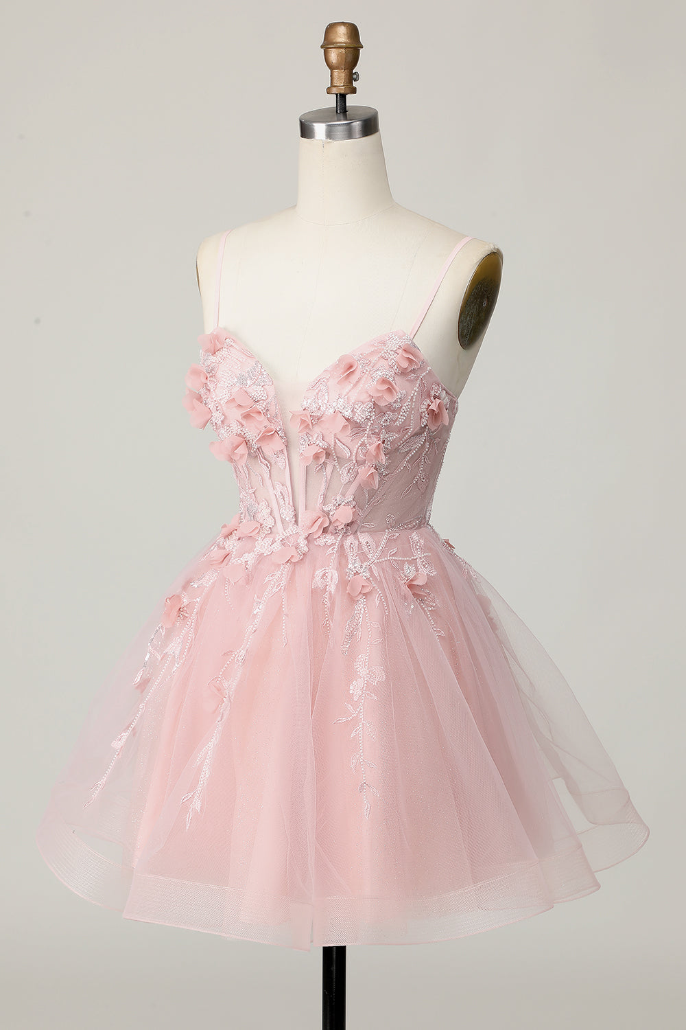 Pink Corset A Line Short Appliqued Cocktail Dress with Beading