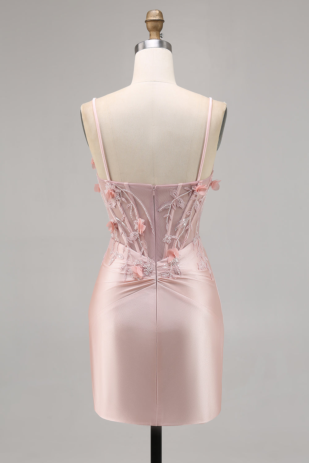 Pink Satin Corset Bodycon Cocktail Dress with Appliques