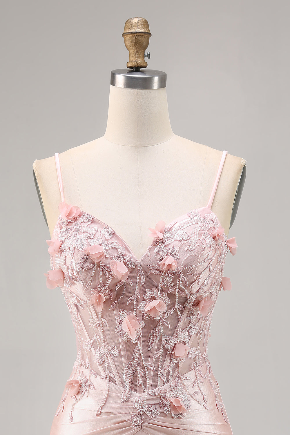 Pink Satin Corset Bodycon Cocktail Dress with Appliques