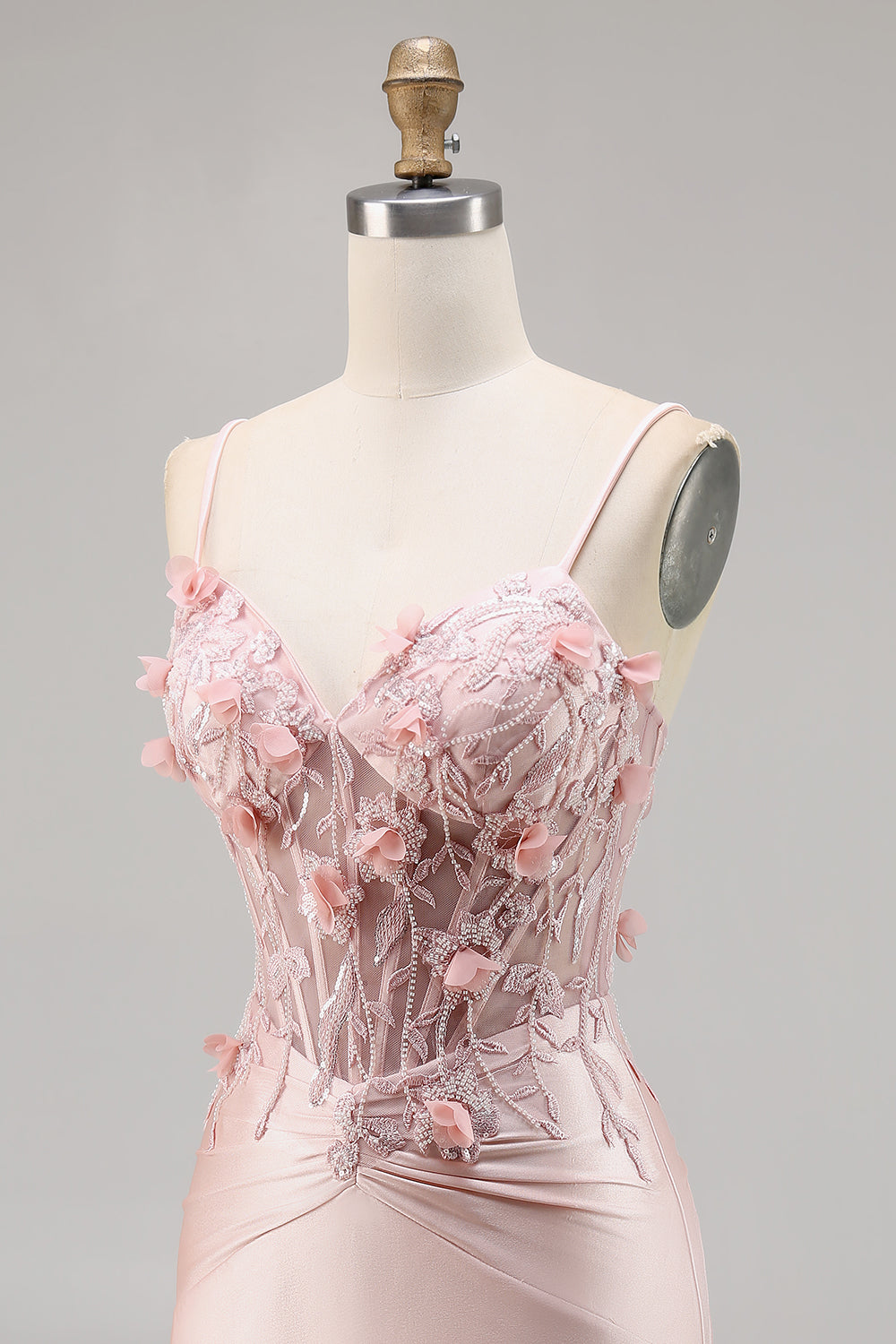 Pink Satin Corset Bodycon Cocktail Dress with Appliques