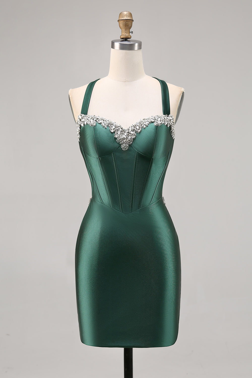 Corset Satin Bodycon Dark Green Cocktail Dress