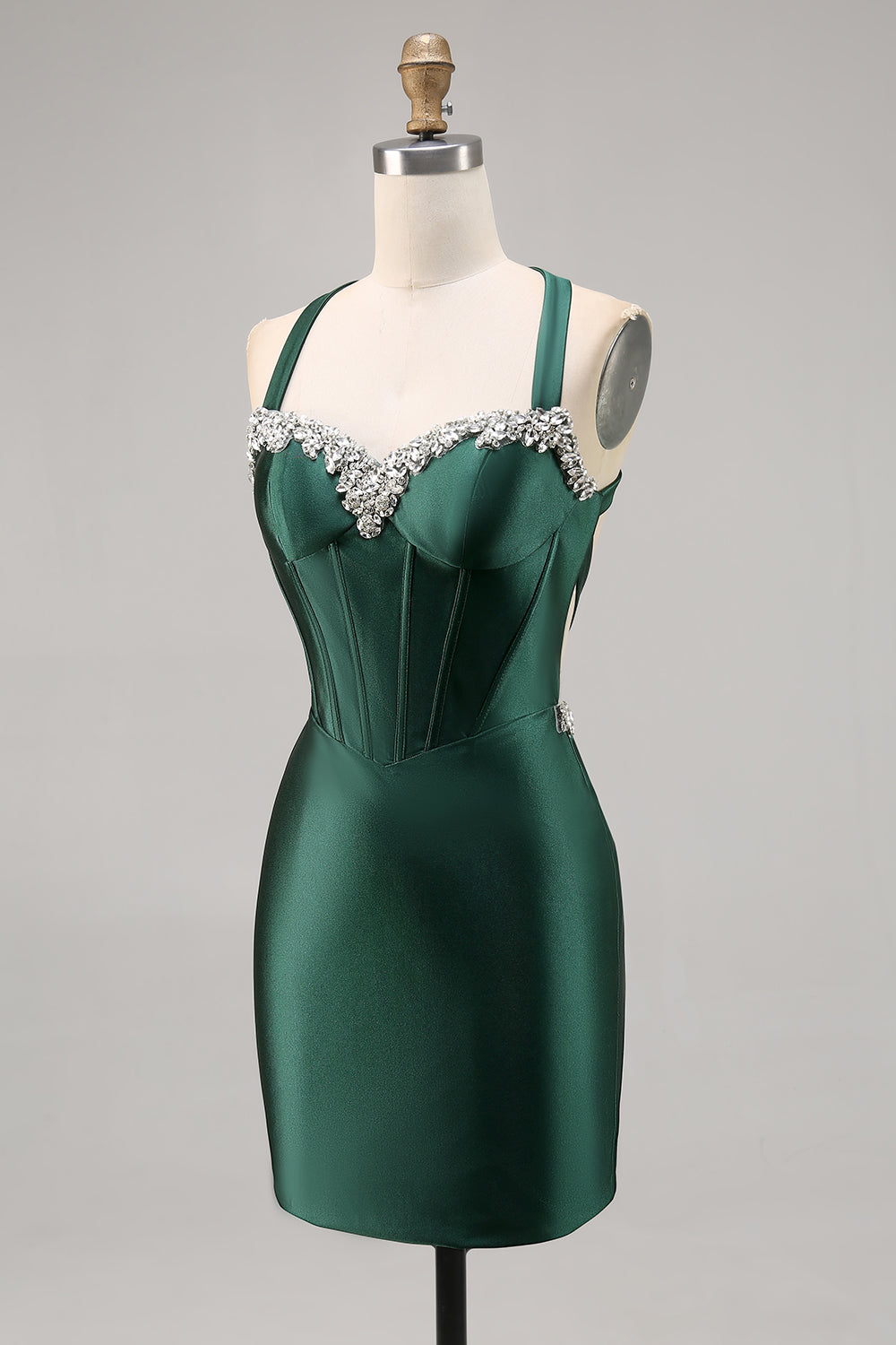 Corset Satin Bodycon Dark Green Cocktail Dress