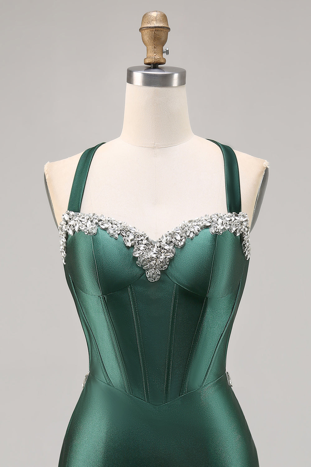 Corset Satin Bodycon Dark Green Cocktail Dress