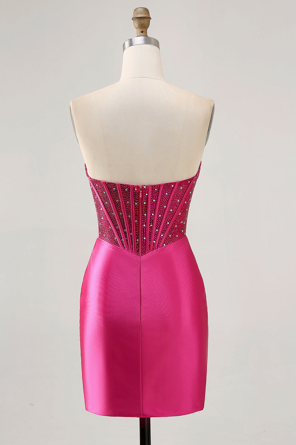 Sparkly Fuchsia Corset Tight Satin Short Prom Dress