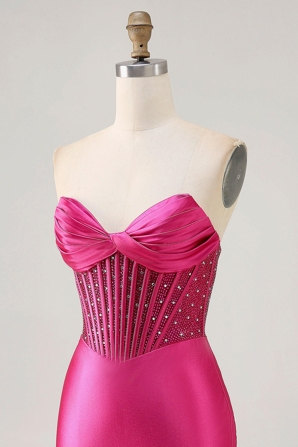 Sparkly Fuchsia Corset Tight Satin Short Prom Dress