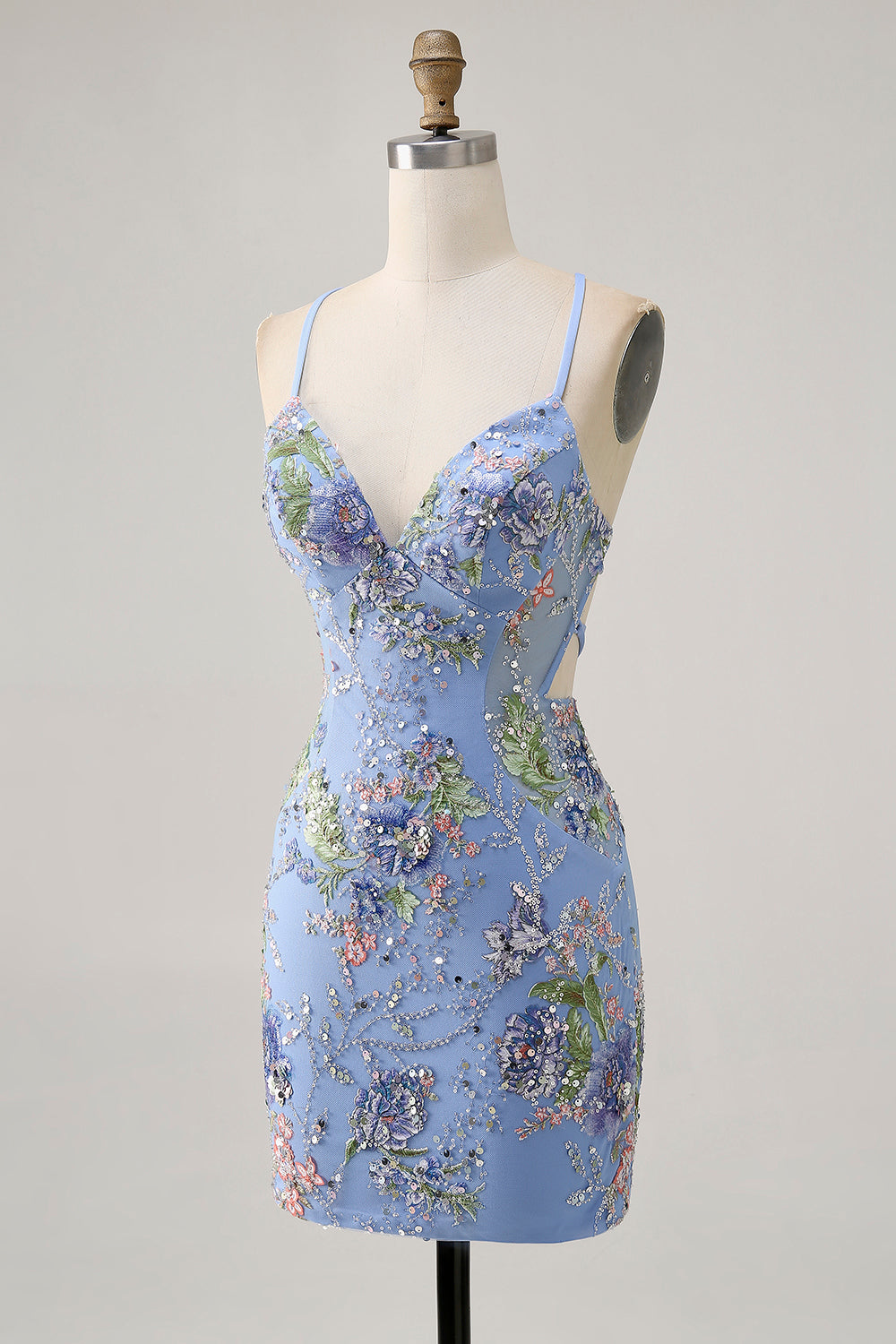 Bodycon Short Floral Peacock Cocktail Dress with Sequins