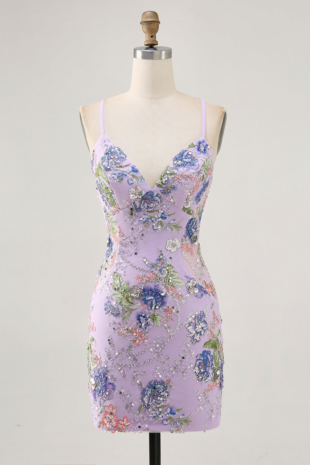 Bodycon Short Floral Peacock Cocktail Dress with Sequins