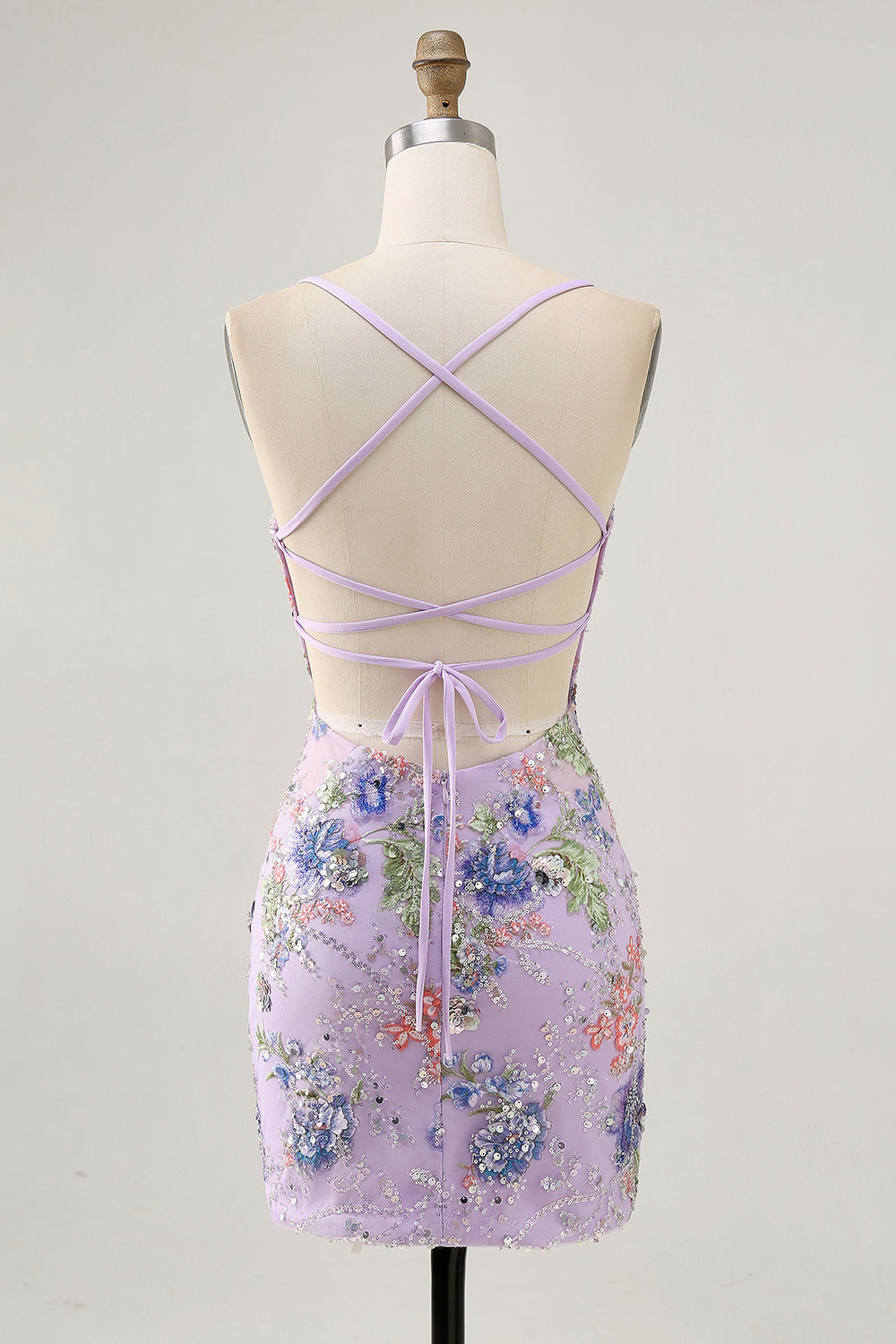 Bodycon Short Floral Peacock Cocktail Dress with Sequins
