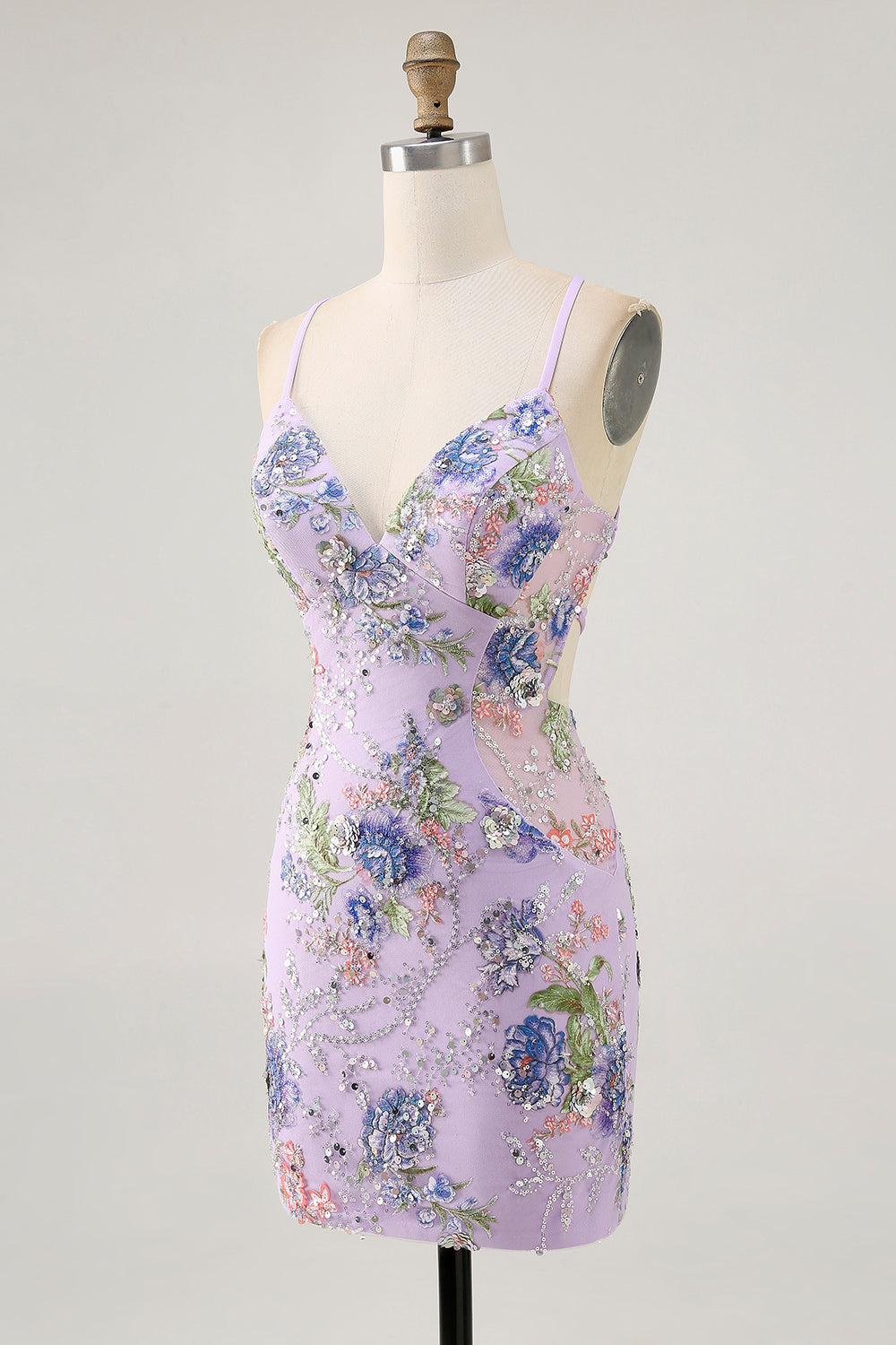 Bodycon Short Floral Peacock Cocktail Dress with Sequins