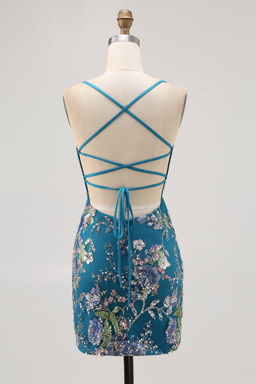Bodycon Short Floral Peacock Cocktail Dress with Sequins
