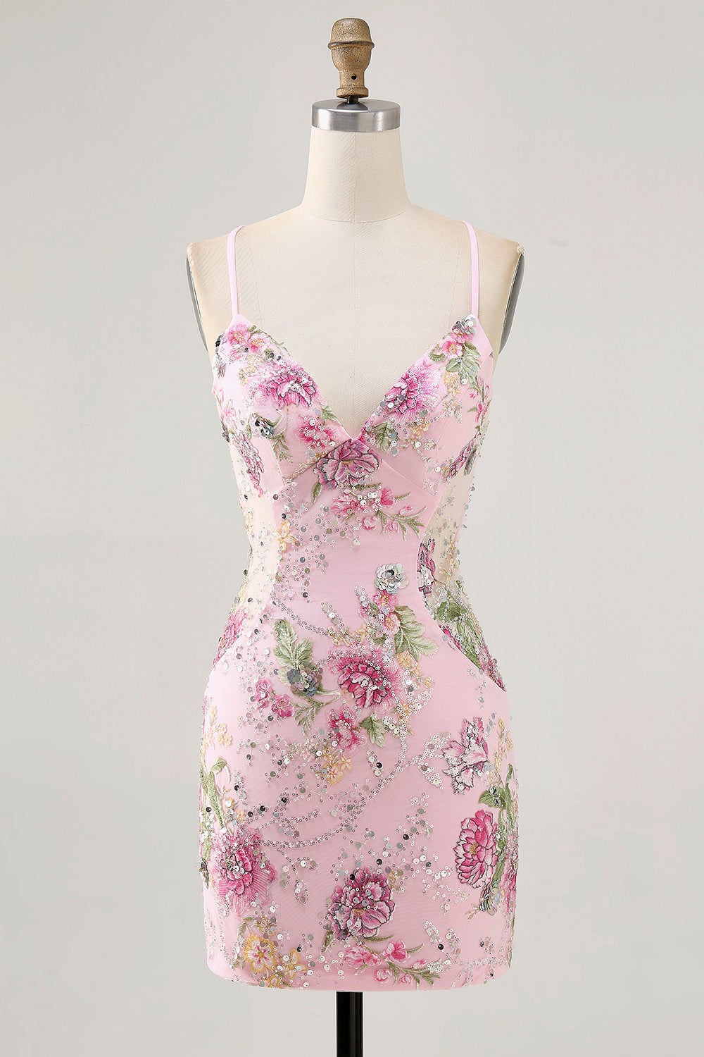 Bodycon Short Floral Peacock Cocktail Dress with Sequins