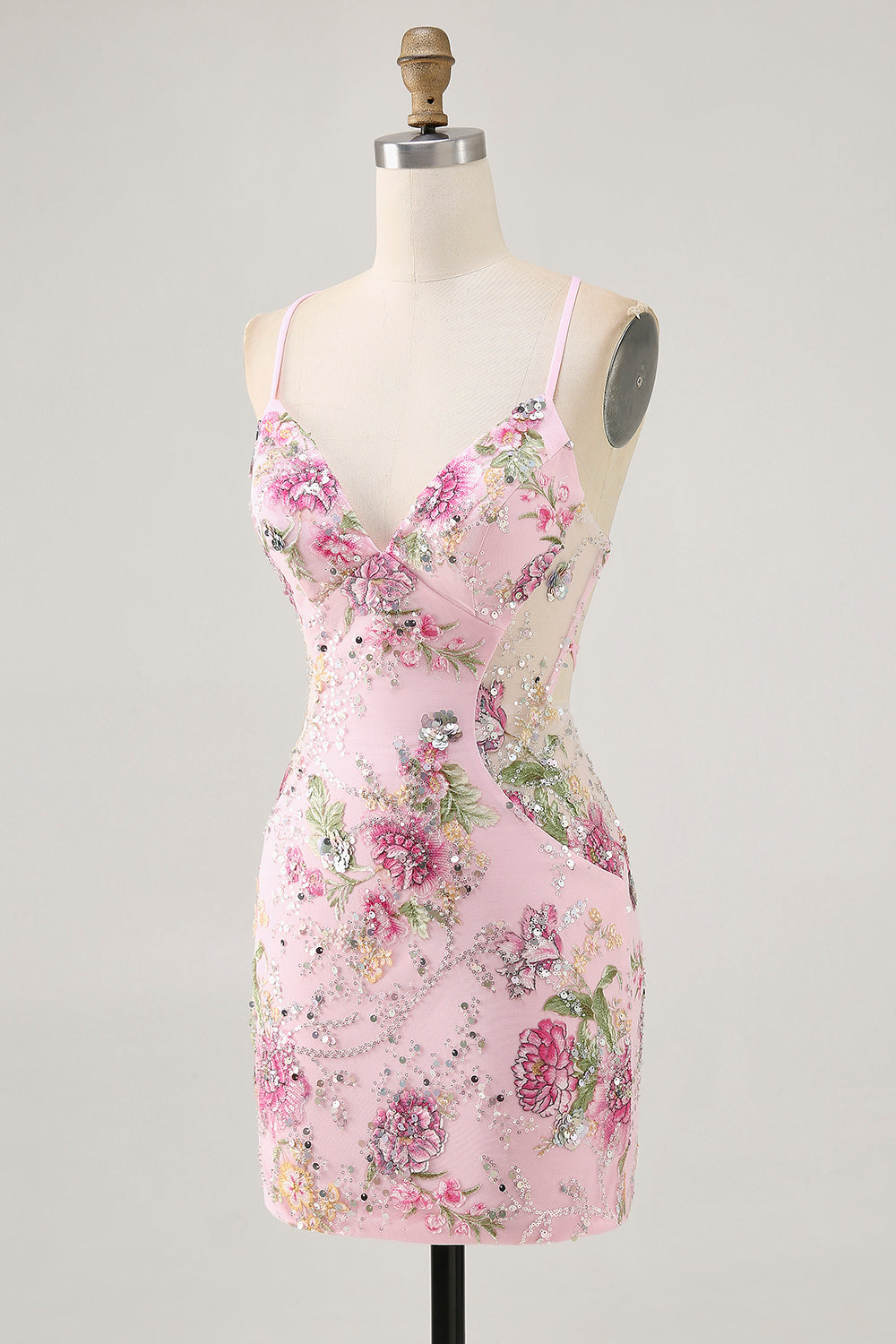 Bodycon Short Floral Peacock Cocktail Dress with Sequins