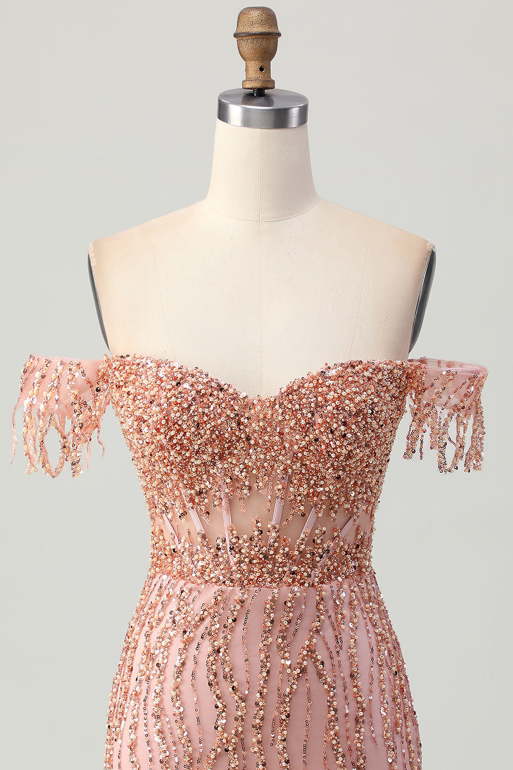 Dusty Rose Bodycon Off The Shoulder Corset Short Prom Dress with Beading