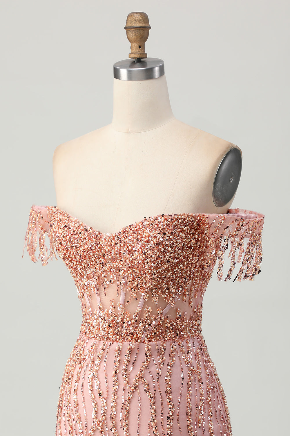Dusty Rose Bodycon Off The Shoulder Corset Short Prom Dress with Beading