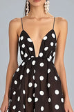 Coffee A-Line Spaghetti Straps White Polka Dots Dress