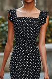 Mermaid Black White Polka Dots Dress with Ruffles