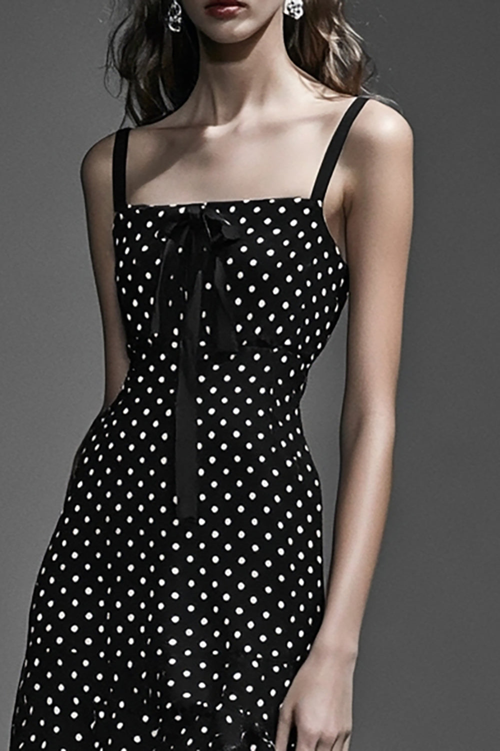 Chiffon Black White Ruffled A Line Polka Dots Dress