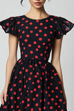 A Line Ruffled Sleeves Red Polka Dots Dress