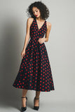 Black Red A Line V Neck Polka Dots Dress