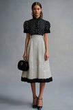Vintage Ruffled Lapel Neck Black White Polka Dots Dress