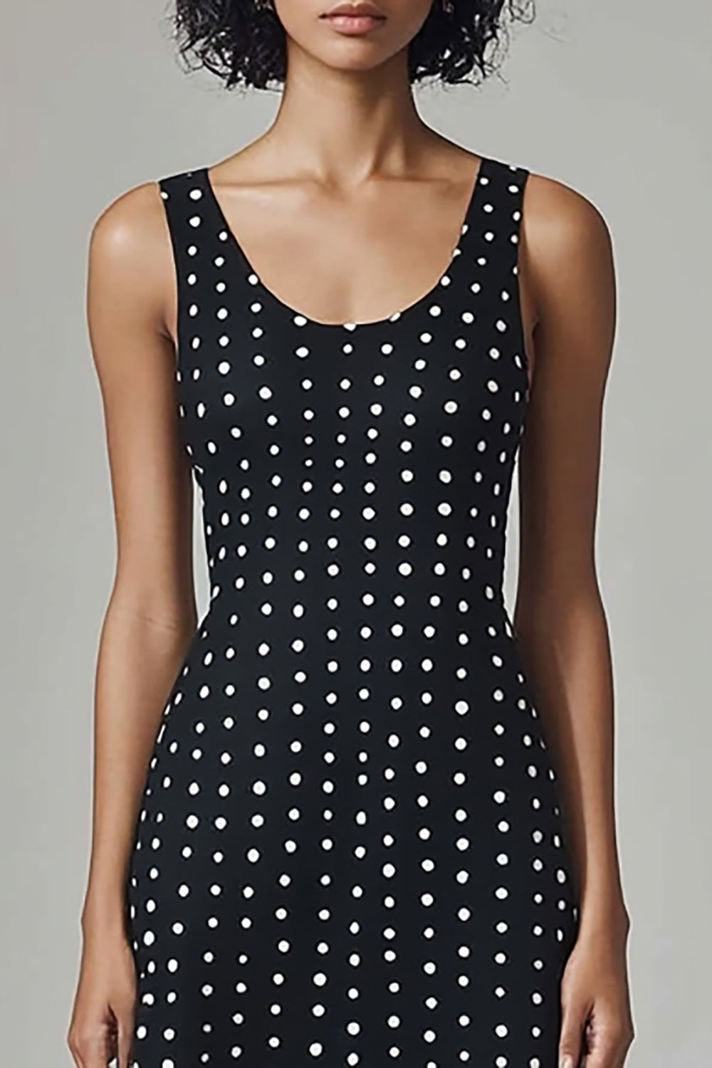 Scoop Neck Black White Polka Dots Dress