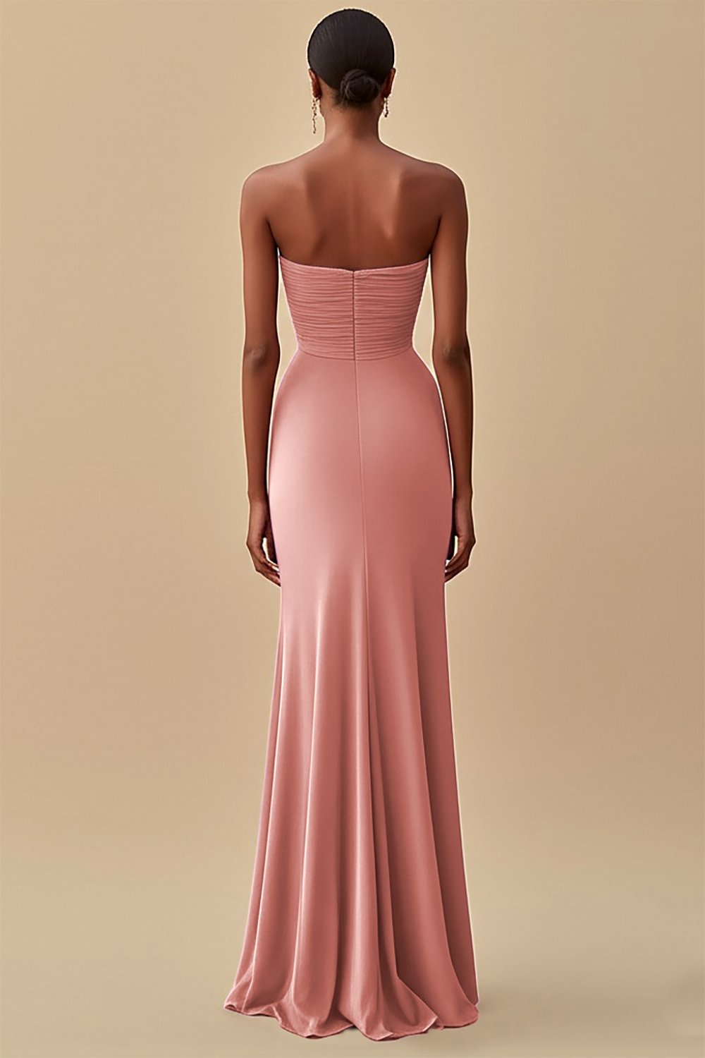 Black Strapless Ruched Long Formal Dress with Slit