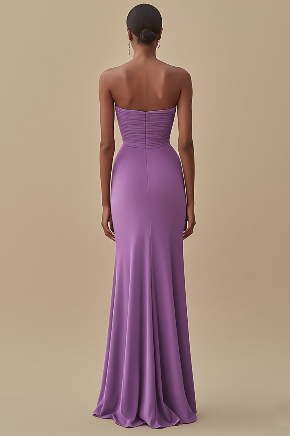 Black Strapless Ruched Long Formal Dress with Slit