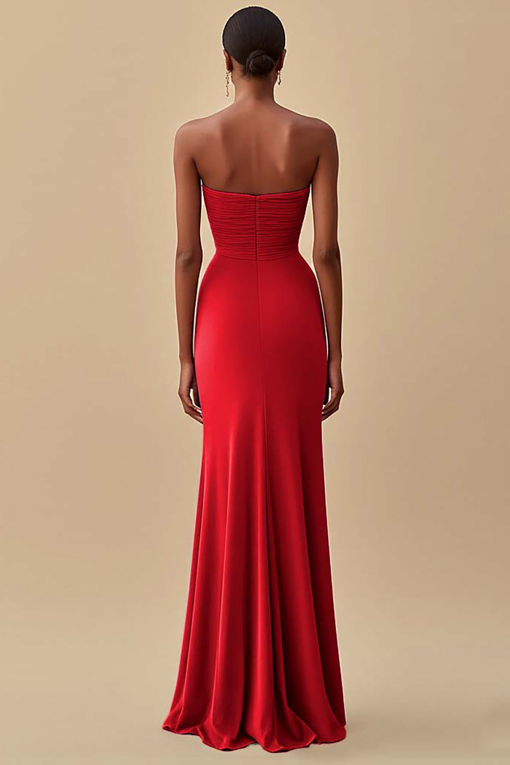 Black Strapless Ruched Long Formal Dress with Slit