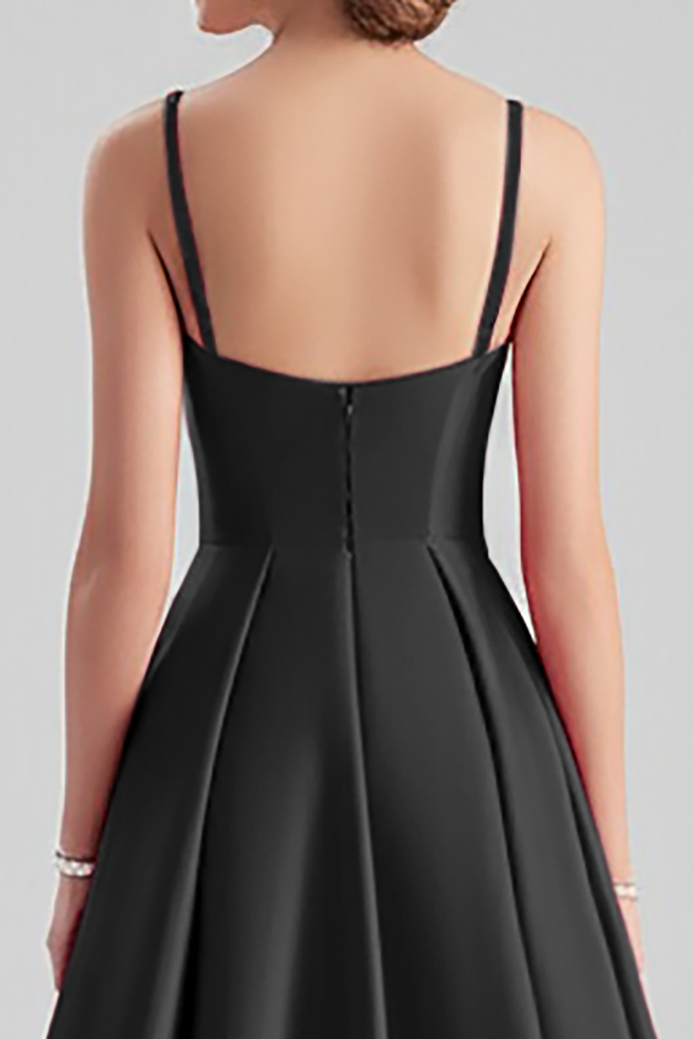 A-Line Spaghetti Straps Ruched Long Black Formal Dress