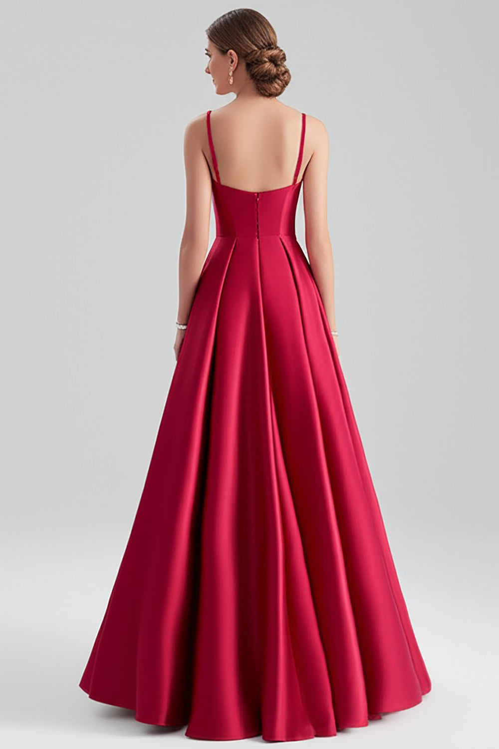 A-Line Spaghetti Straps Ruched Long Black Formal Dress