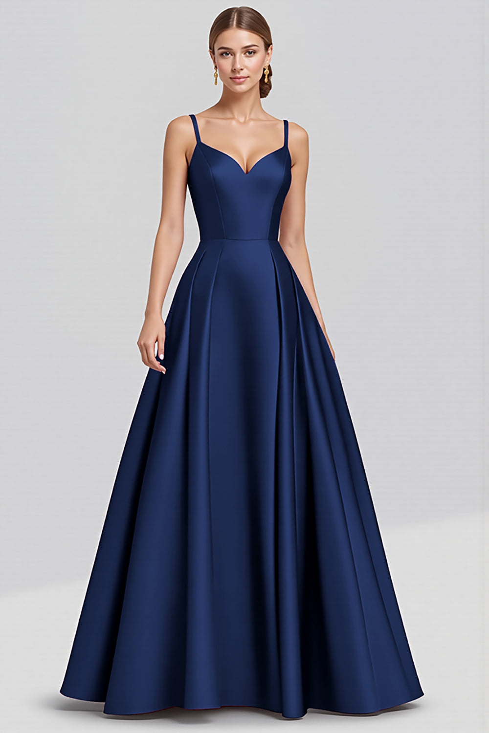 A-Line Spaghetti Straps Ruched Long Black Formal Dress