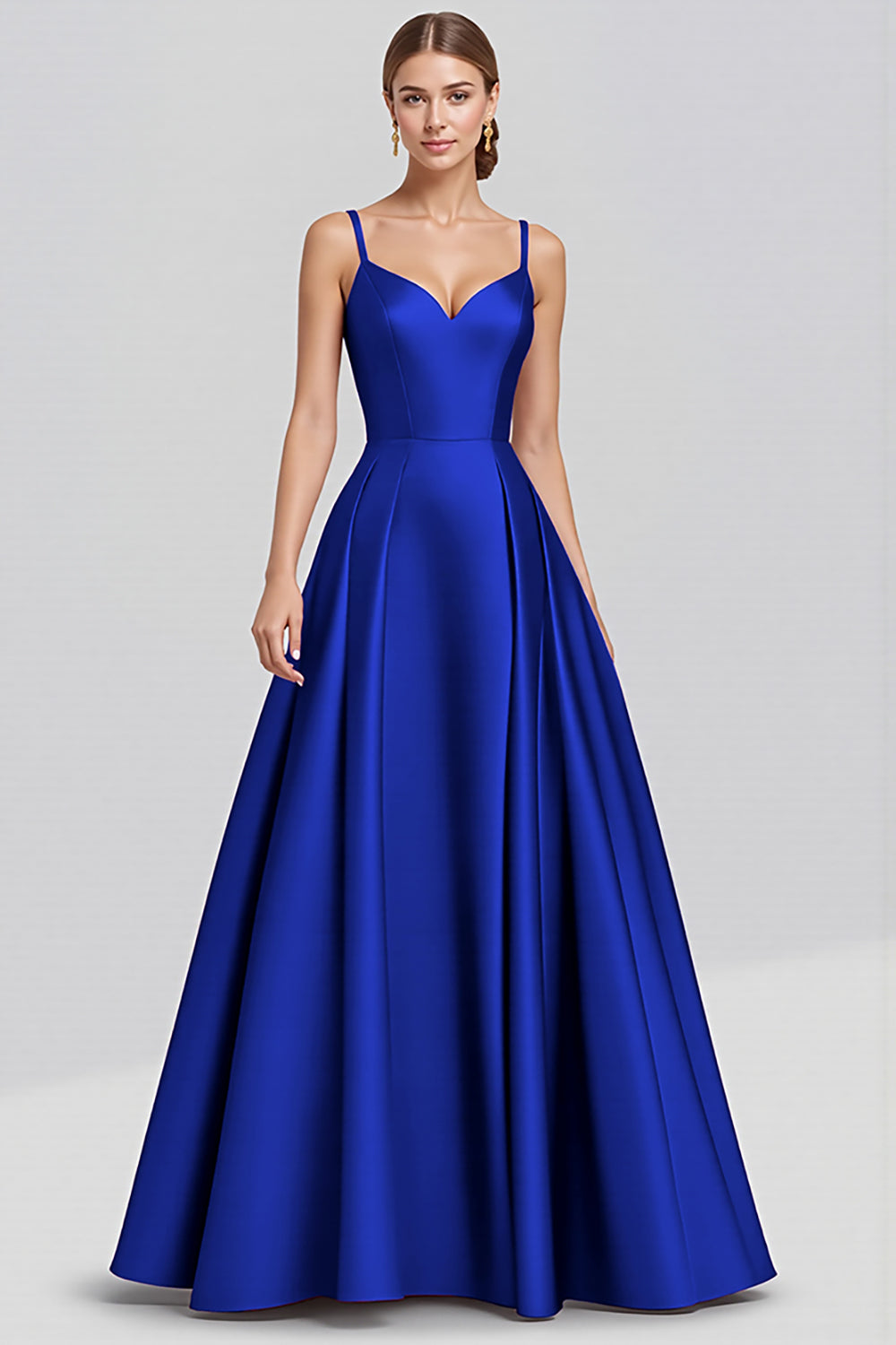 A-Line Spaghetti Straps Ruched Long Black Formal Dress