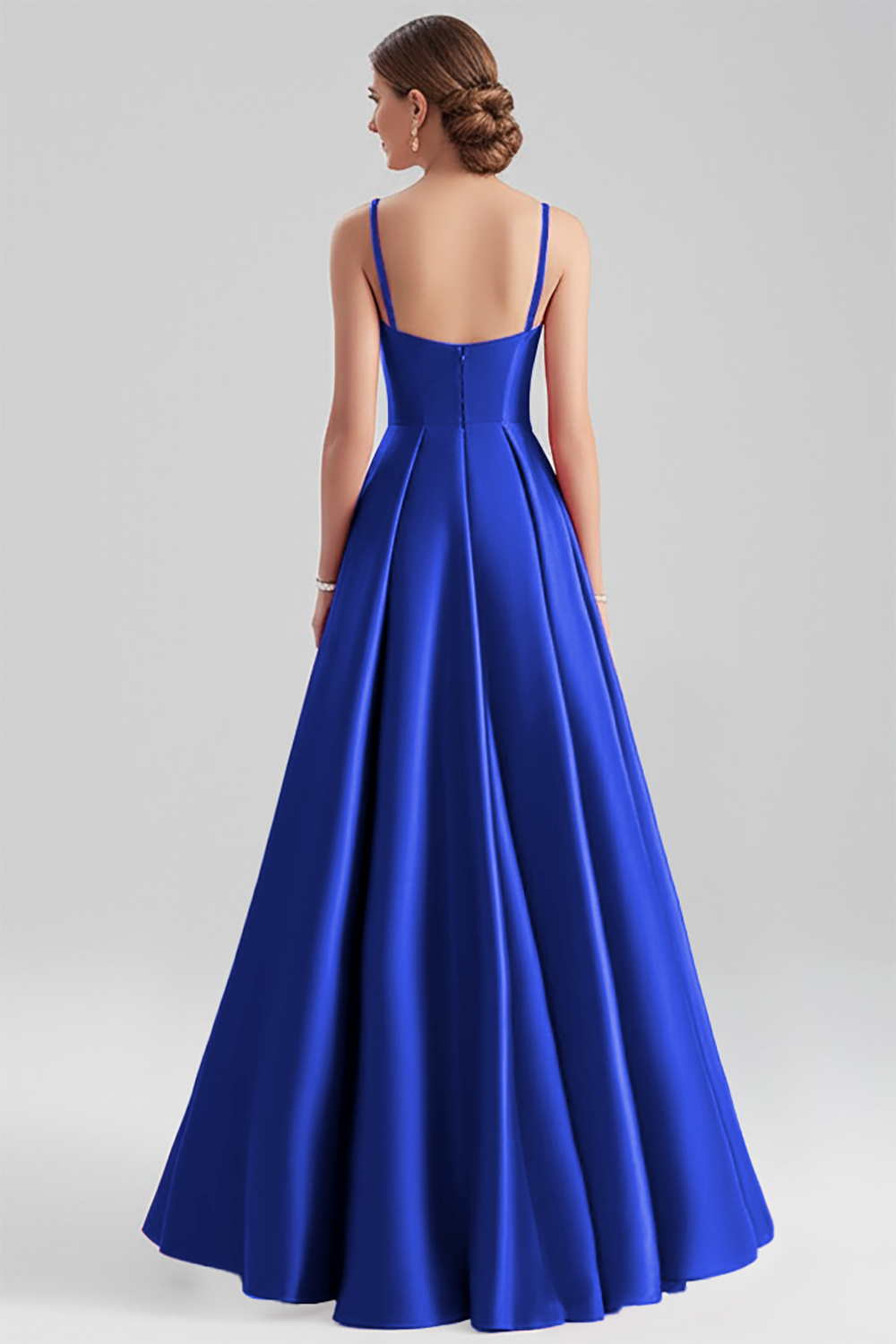 A-Line Spaghetti Straps Ruched Long Black Formal Dress