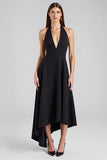 A Line Halter Sleeveless Long Black Tie Dress