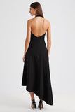 A Line Halter Sleeveless Long Black Tie Dress
