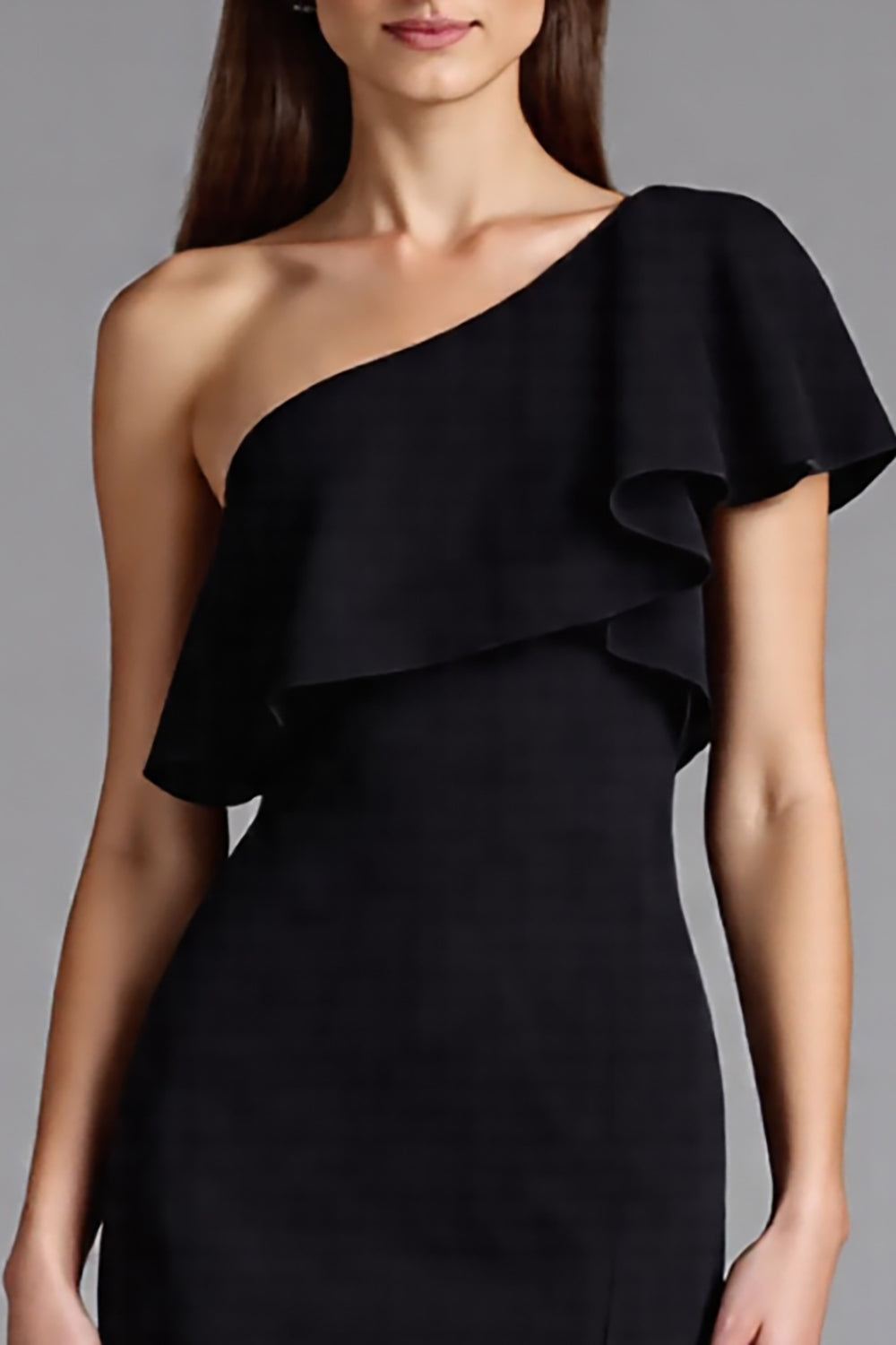 Black One Shoulder Sheath Ruffled Long Formal Dress