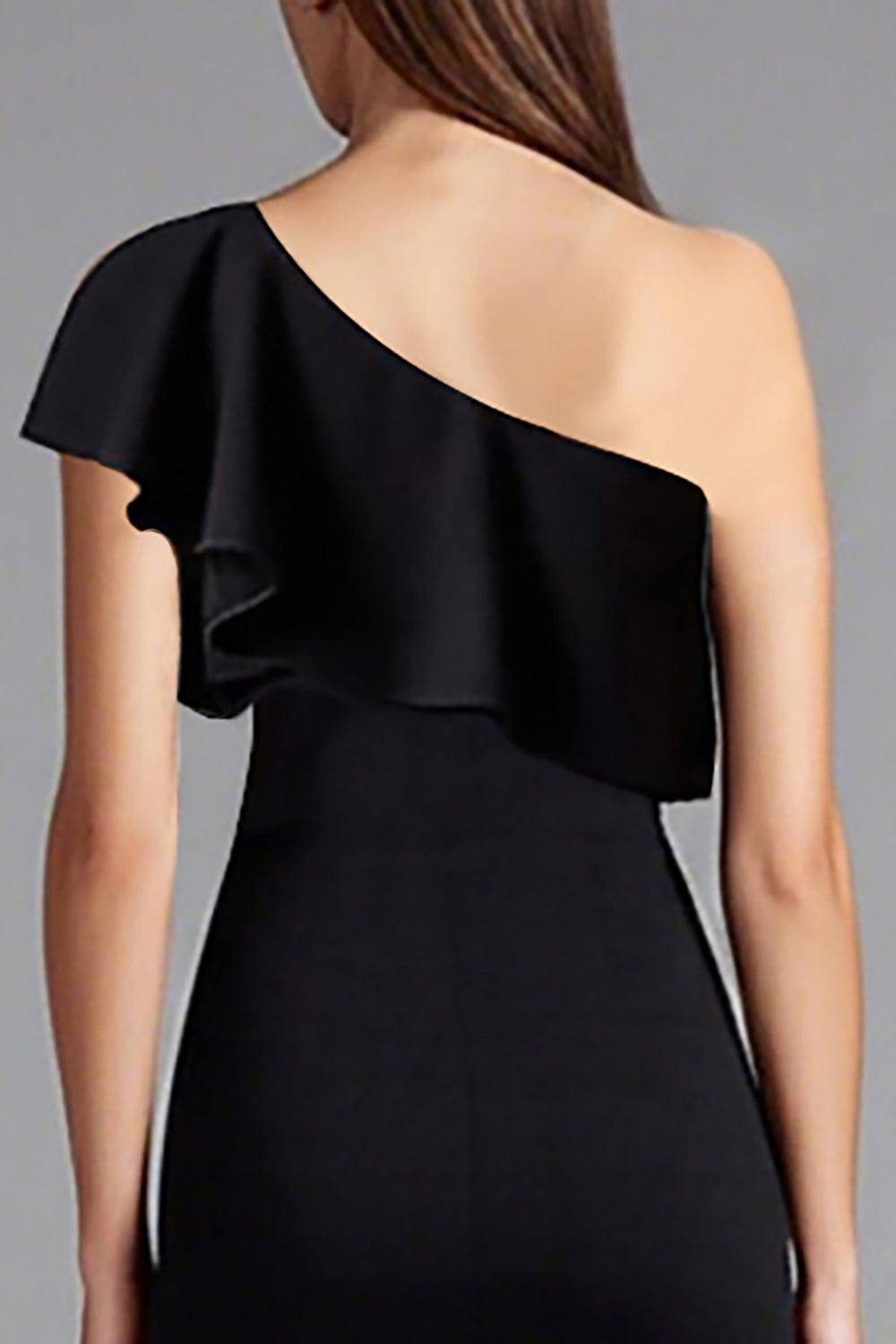 Black One Shoulder Sheath Ruffled Long Formal Dress