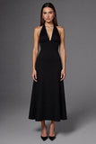 A Line Halter Sleeveless Black Long Formal Dress