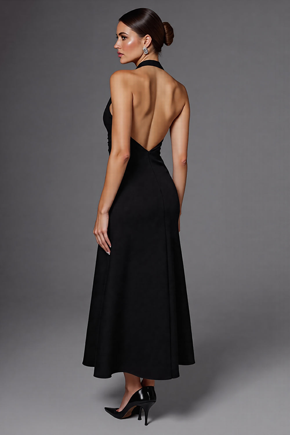 A Line Halter Sleeveless Black Long Formal Dress