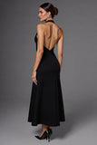 A Line Halter Sleeveless Black Long Formal Dress