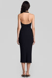 Sheath Halter Cut Out Black Long Formal Dress