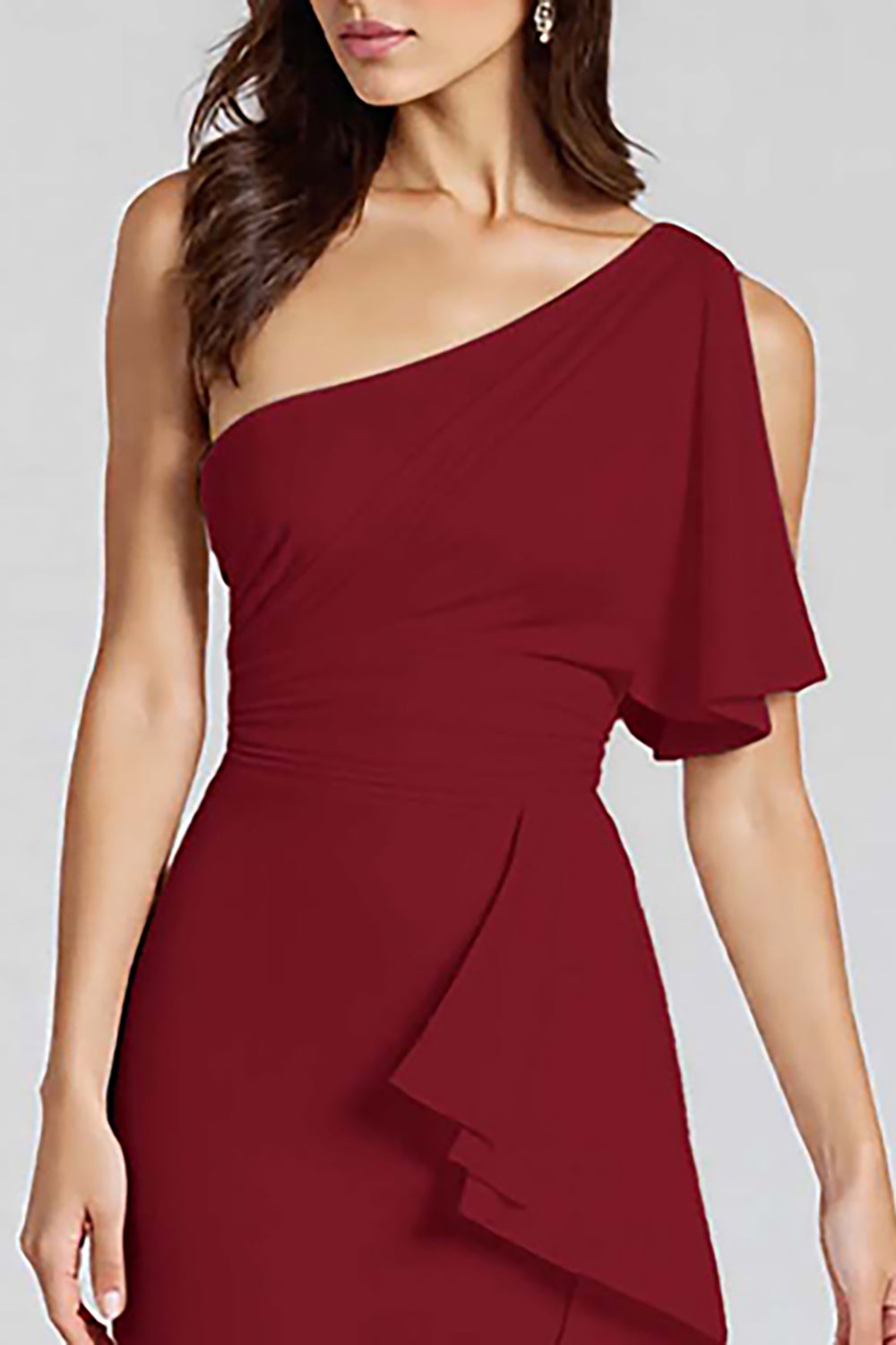 Ivory Sheath Ruffled One Shoulder Midi Graduation Dress