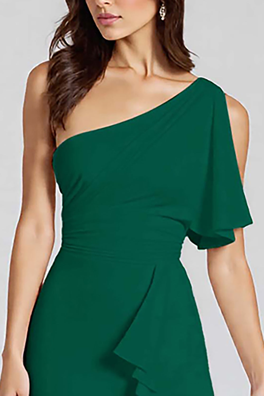 Ivory Sheath Ruffled One Shoulder Midi Graduation Dress