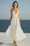 Ivory Spaghetti Straps Maxi A Line Rehearsal Dinner Dress