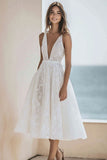 Lace Deep V-Neck Ivory Maxi Engagement Dress