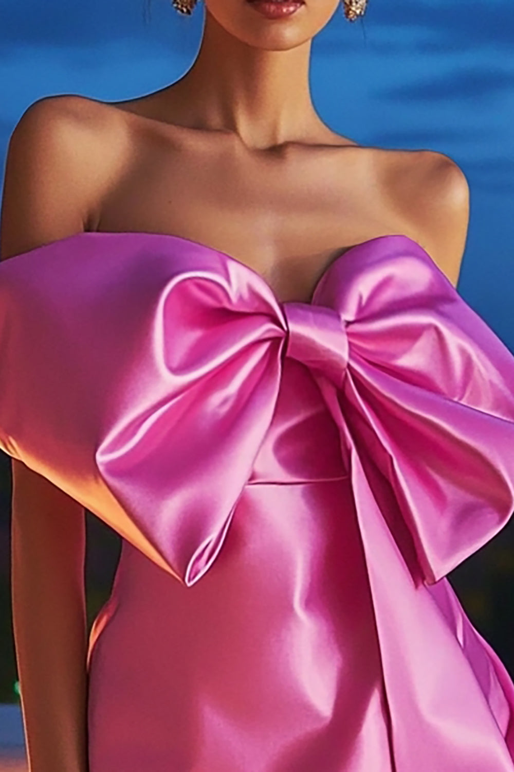 Bodycon Short Fuchsia Cocktail Dress with Bow