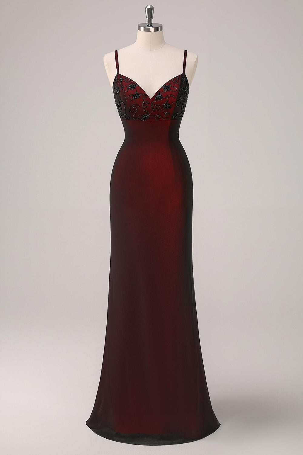 Black Red Sheath Bridesmaid Dress with Beading