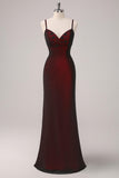 Black Red Sheath Bridesmaid Dress with Beading