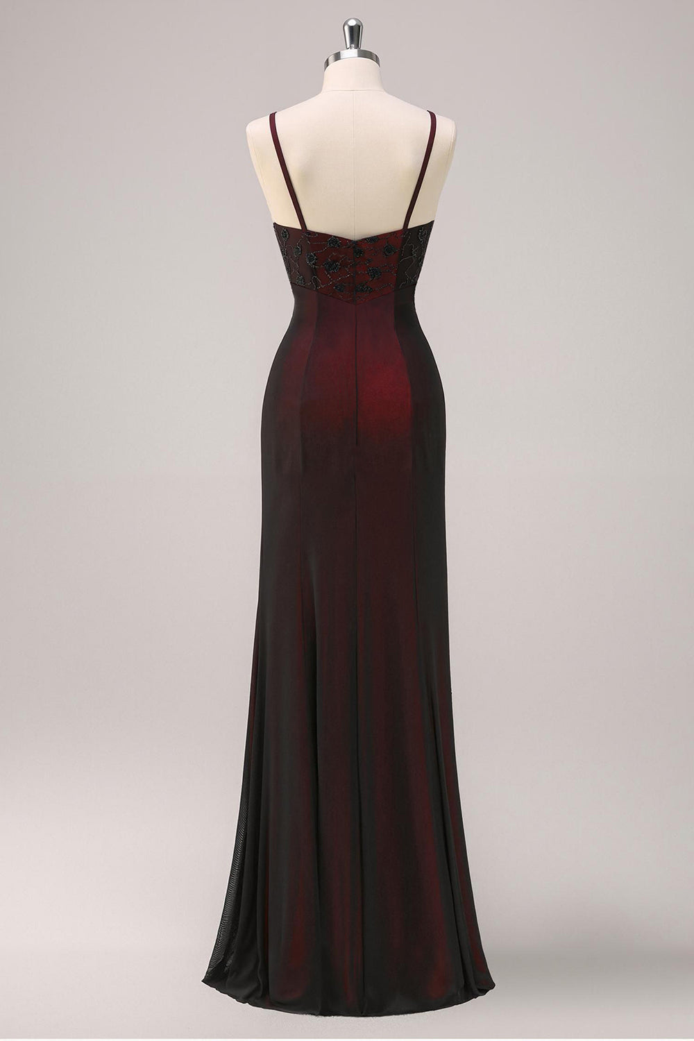 Black Red Sheath Bridesmaid Dress with Beading