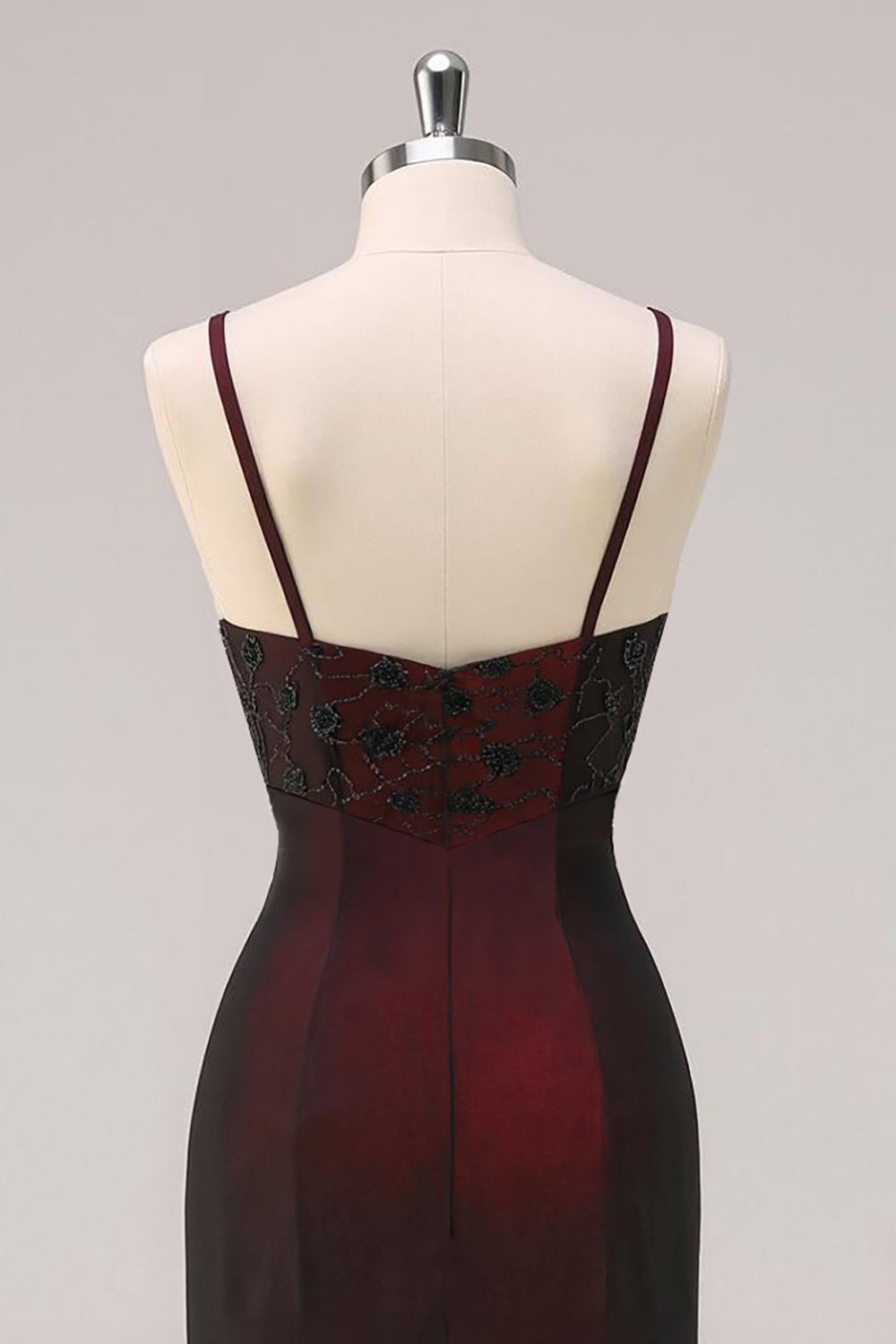 Black Red Sheath Bridesmaid Dress with Beading